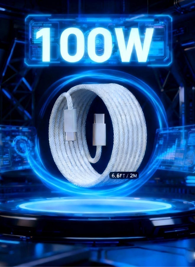 صورة العالمة كابل Type-C إلى Type-C بطول 2 متر، مضفّر، بقدرة شحن سريعة PD 100W، كابل USB-C إلى USB-C متوافق مع iPhone 17 / 16 / 15 Pro Max، و iPad mini 7/6، و MacBook Pro / Air M4 M3 M2 M1، و iPad Pro، و Samsung S25 / S24 / S23 Ultra، وأجهزة اللابتوب من Lenovo و Dell و Xiaomi — اللون الأسود. - Image 2